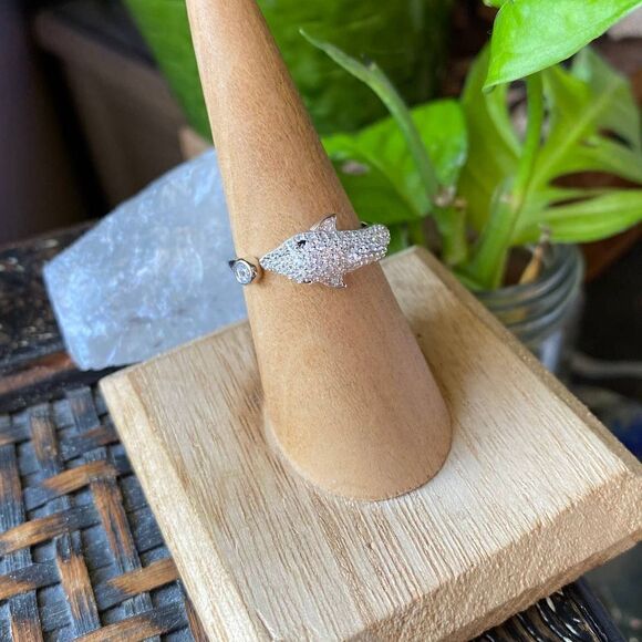 Micro Pave 14k Cz Diamond Dolphin Sterling Silver Ring Sizes 7,8,9 - Picture 8 of 9